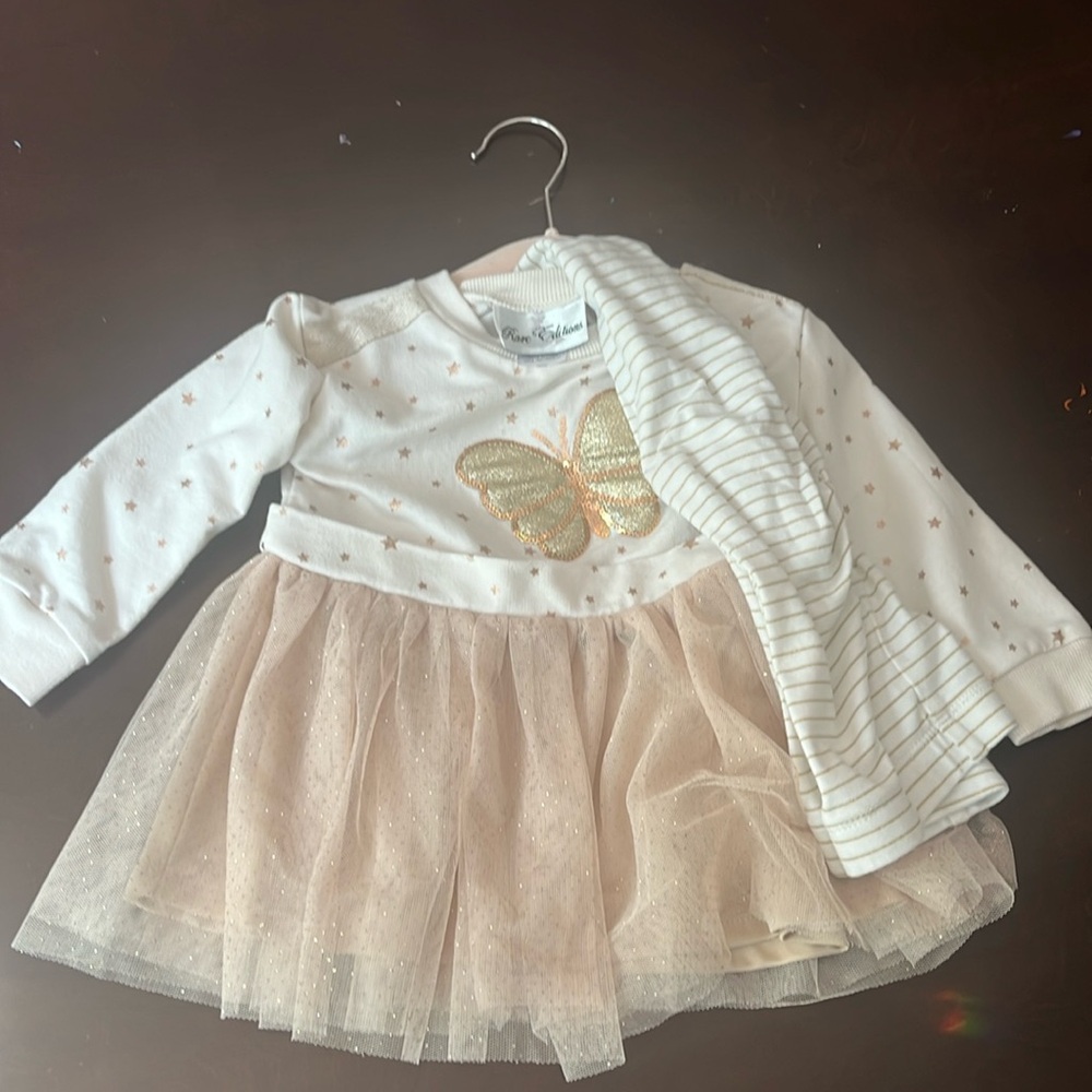 Rare Editions butterfly sequence dress with pants. In great condition! Size 2T.